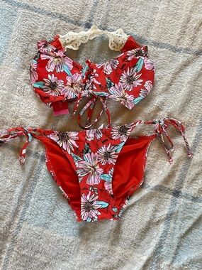Xhilaration Red Floral Lace-Back Two-Piece Bikini
